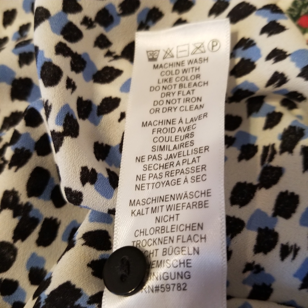 Adrianna Papell V Neck Long Sleeve Size 2X White/Black/Blue Pattern - Picture 2 of 12
